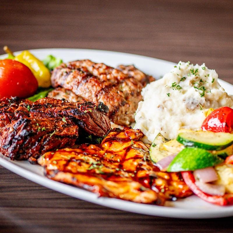 Mixed grill plate with steak tips and chicken