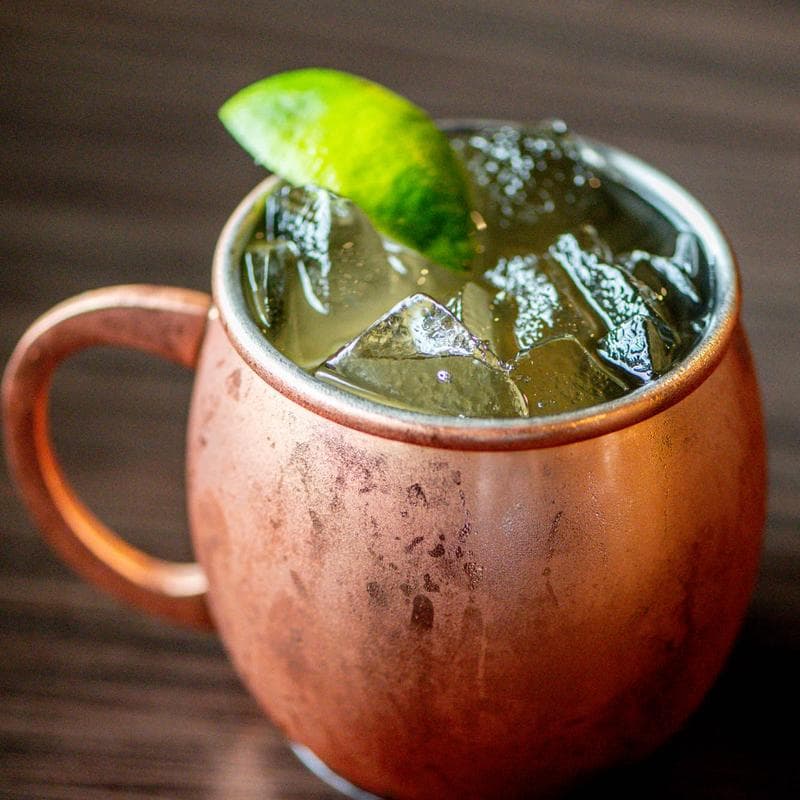 Moscow mule in a copper mug